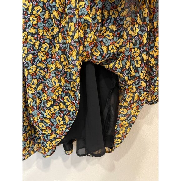 Zara V-Neck Floral Mini Dress Small Long Peasant Sleeves Flowy Prairie Boho - Picture 7 of 10